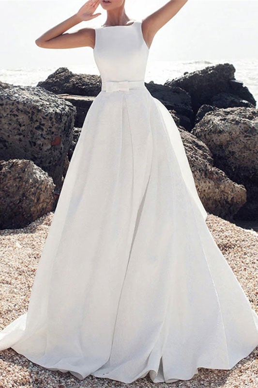 Oknass Sleevelss White Wedding Dress