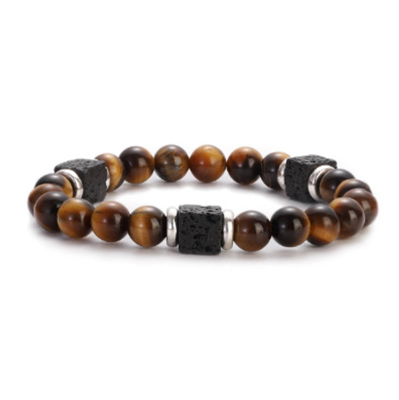 New Lava Cube Volcanic Stone Bracelet Men’s Colorful Marble Glass Beads Retro Bracelet