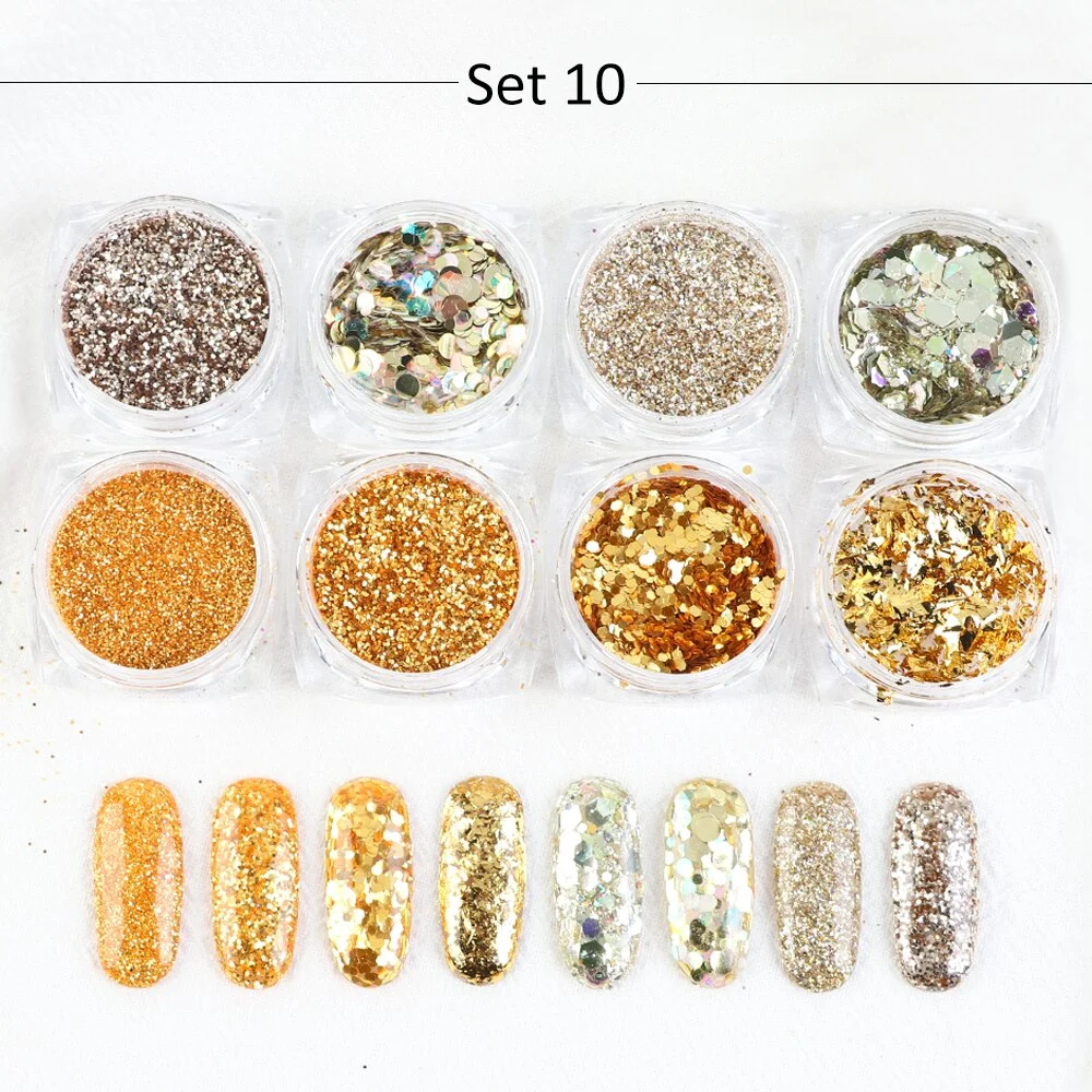 Churchf Nail Art Glitter Sequins Flake Holographic Rose Gold Shimmer Nail Art Powder Paillette UV Gel Polish Manicure Set LY1506-05