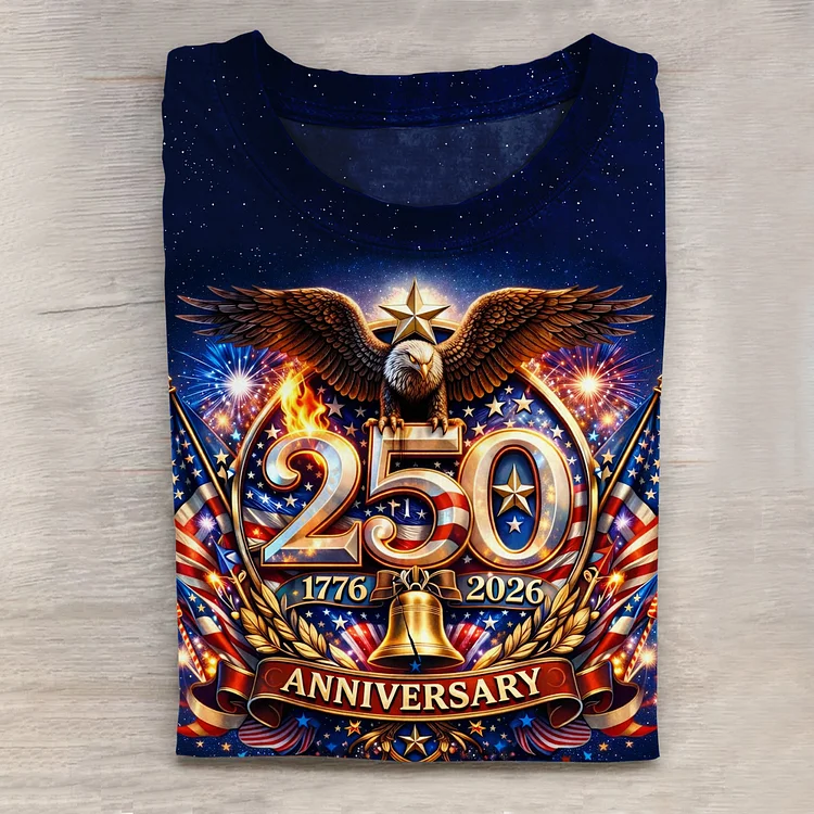 250th Anniversary Of The United States Printed Crew Neck Short Sleeve T-Shirt socialshop