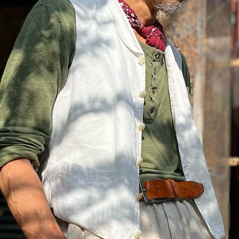 Vintage Cotton White Single Breasted Vest