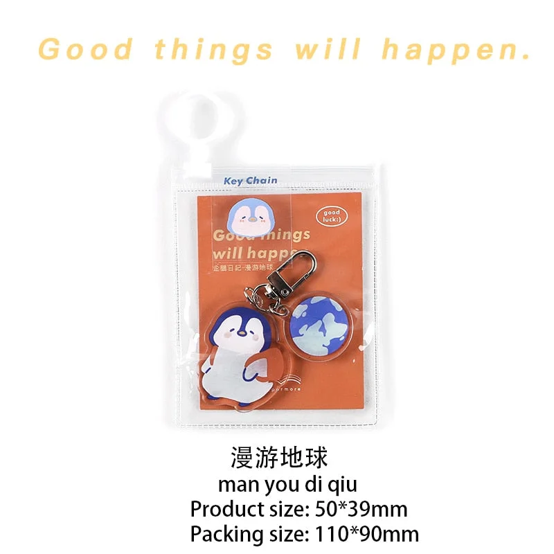 JIANWU 1pc Cute Penguin Diary Series Keychain Cartoon Animal Acrylic Tag Key Chain Decoration Accessories
