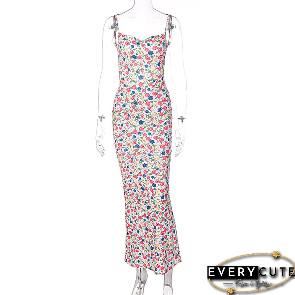 Muliticolor Backless Spaghetti Straps Floral Dress