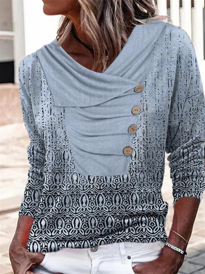 Women Long Sleeve V-neck Graphic Floral Printed Top