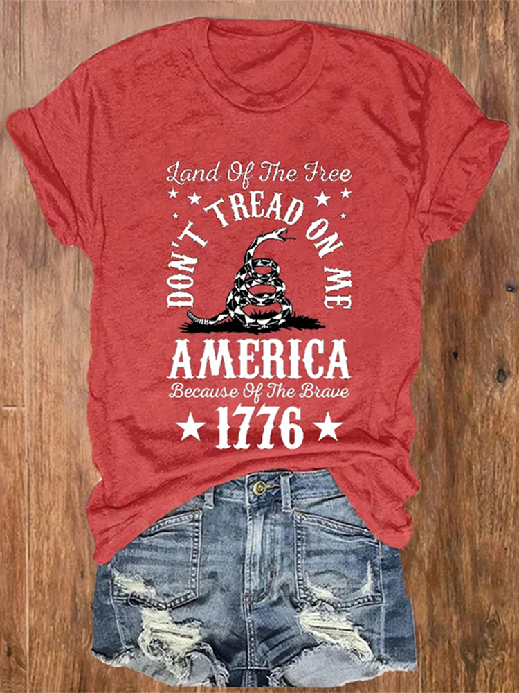 Comstylish Women's Don't Tread On Me America Because Of the Brave 1776 Print Casual T-Shirt
