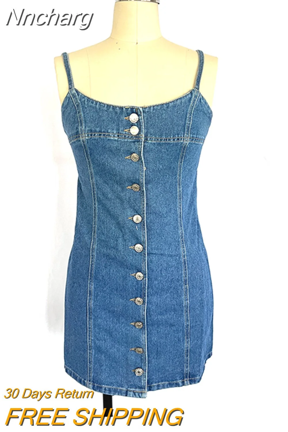 Nncharge Women's Chic Sleeveless Denim Dress Lady Streetwear Summer Single Breasted Slim Denim Dress Summer Mini Tank Denim Dress