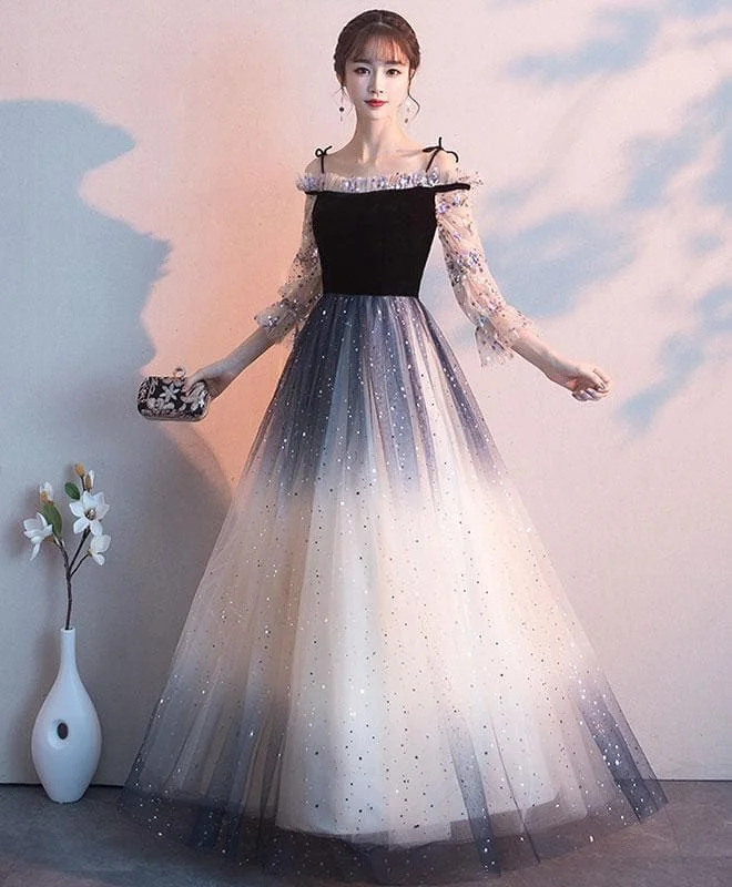 Black Tulle Long Prom Dress, Black Tulle Evening Dress