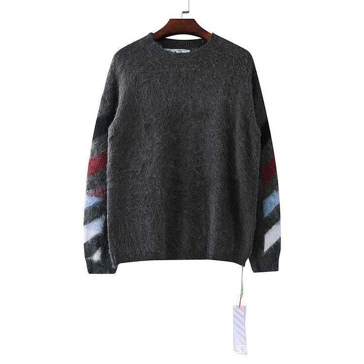 Off White Winter Sweaters Autumn And Winter Mohair Crew Neck Pullover Sweater