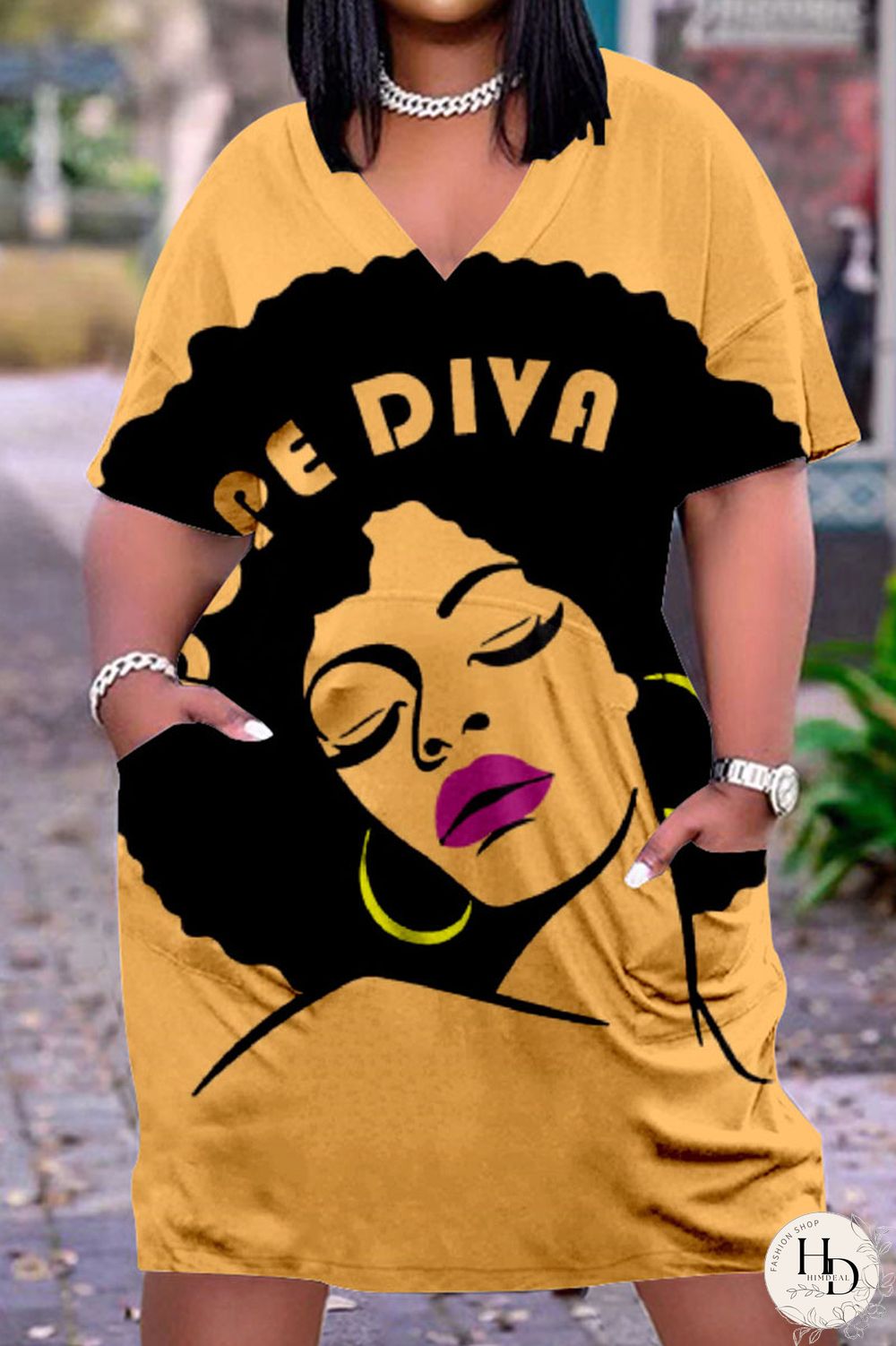 Multicolor Casual Street Print Patchwork V Neck Straight Dresses