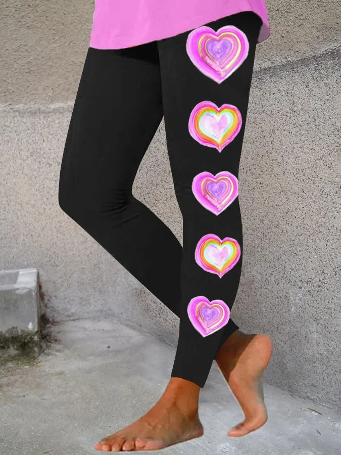 Women's Valentine's Day Heart Print Leggings socialshop