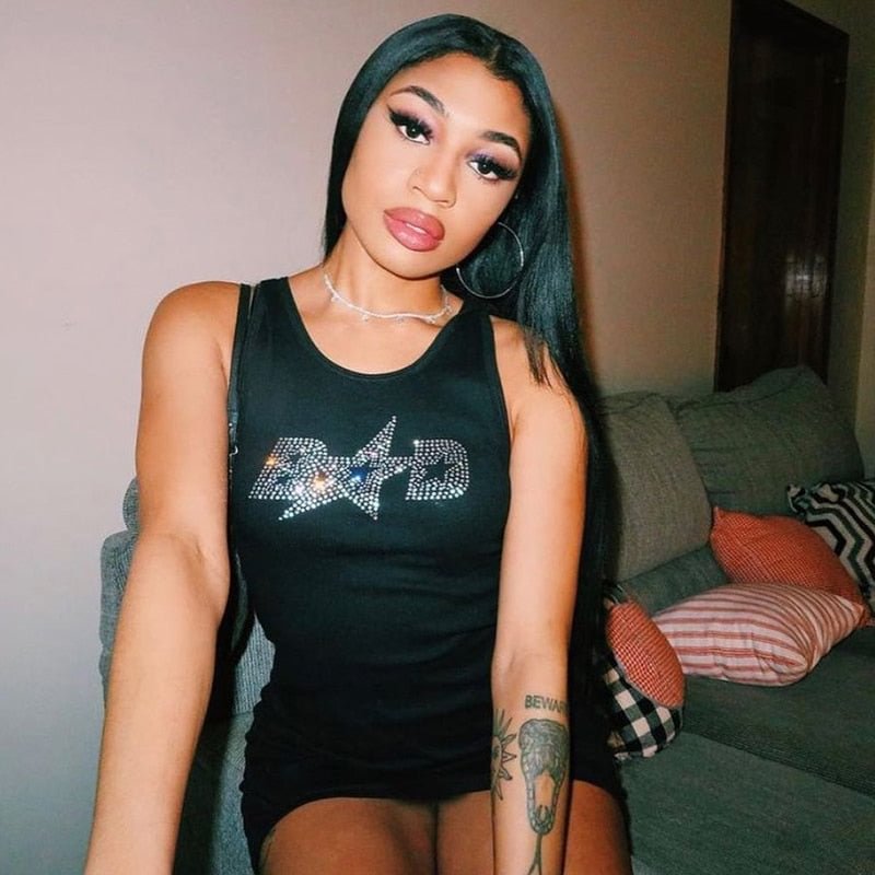 2021 Sleeveless Sequined Letter Print Sexy sundress Summer Women Fashion Streetwear Outfits traf Party Clothing