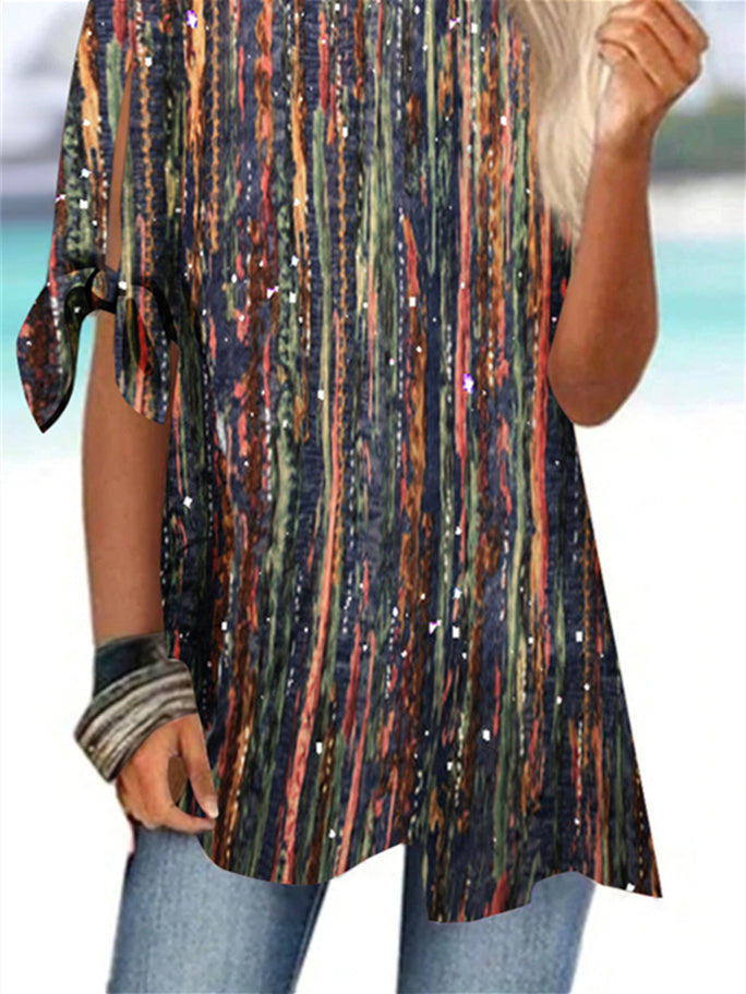 Women Half Sleeve V-neck Solid Color Dress