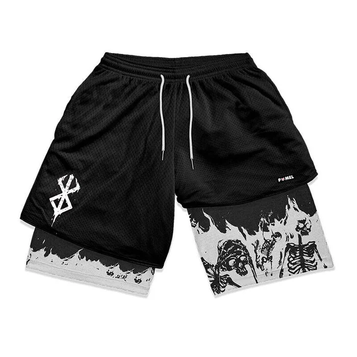 Skull Of Sacrifice Performance Hippop Double Layer Quick Dry Shorts