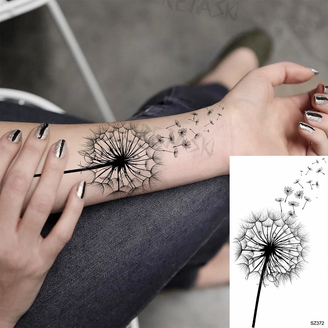 Black Little Dandelion Fashion Feet Temporary Tattoos For Women Adult Feather Spartan Realistic Fake Tattoo Body Art Tatoo Decal