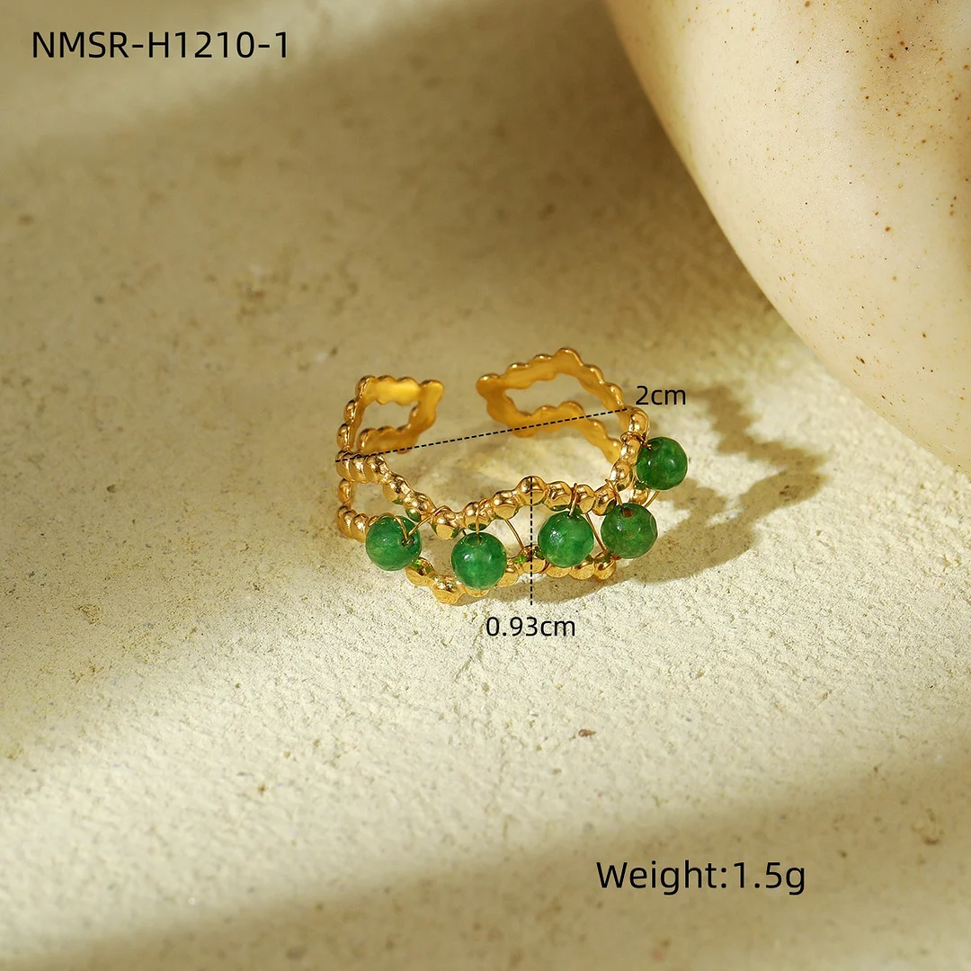 The Wizard of Oz Green Natural Stone Beads Titanium Steel Ring