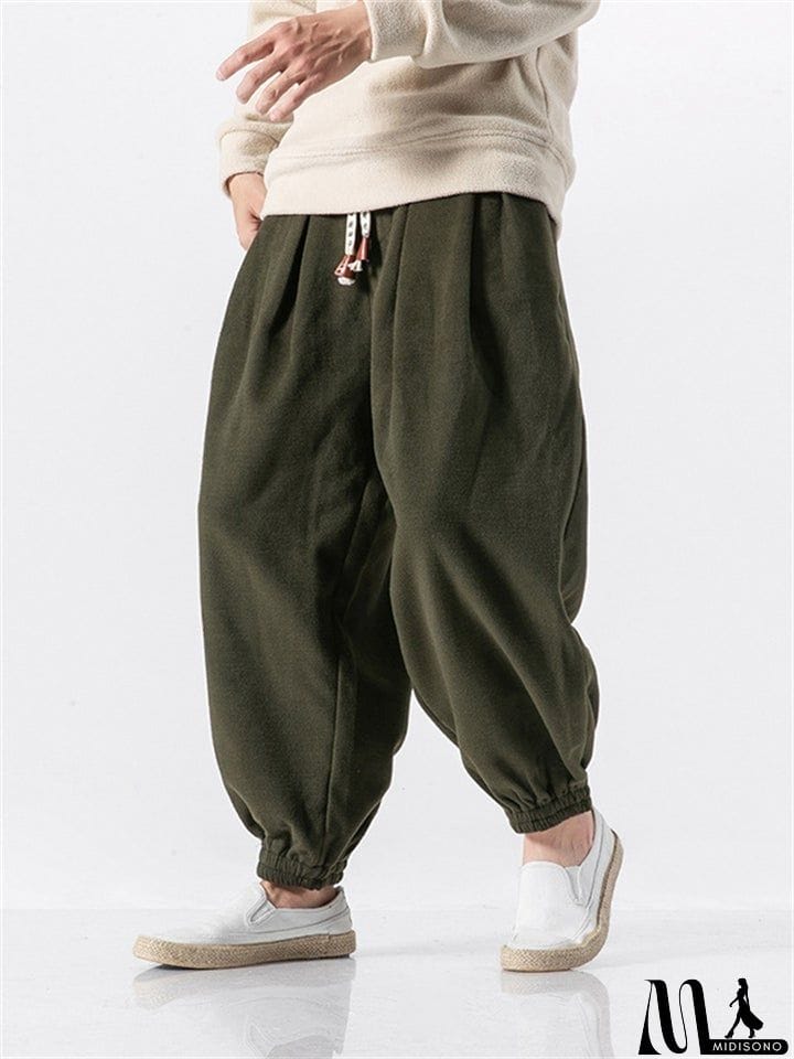 MidiSono - Men's Casual Loose Plush Thermal Drawstring Pants For Winter