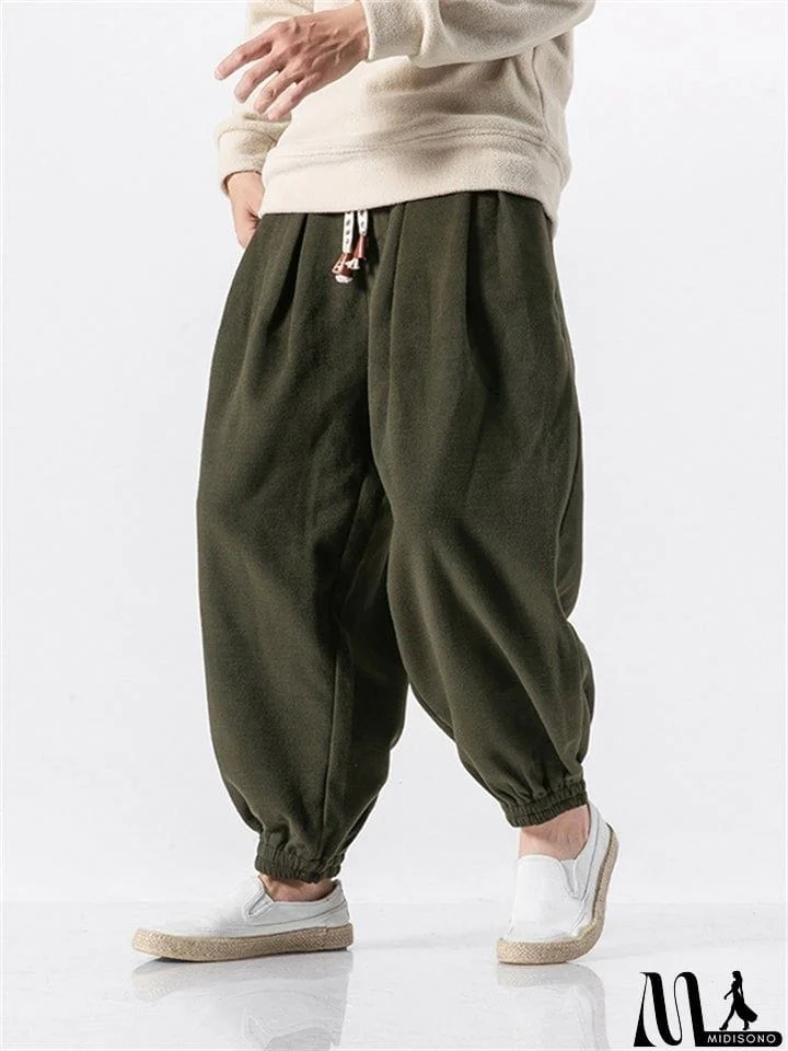 MidiSono - Men's Casual Loose Plush Thermal Drawstring Pants For Winter