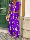 Floral Short Sleeves V-neck Maxi Dress