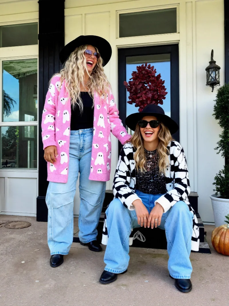 Athvotar Athvotar Ghost Pattern Long Knitted Open Shirt In Autumn And Winter Long Loose Sweater Coat Woman