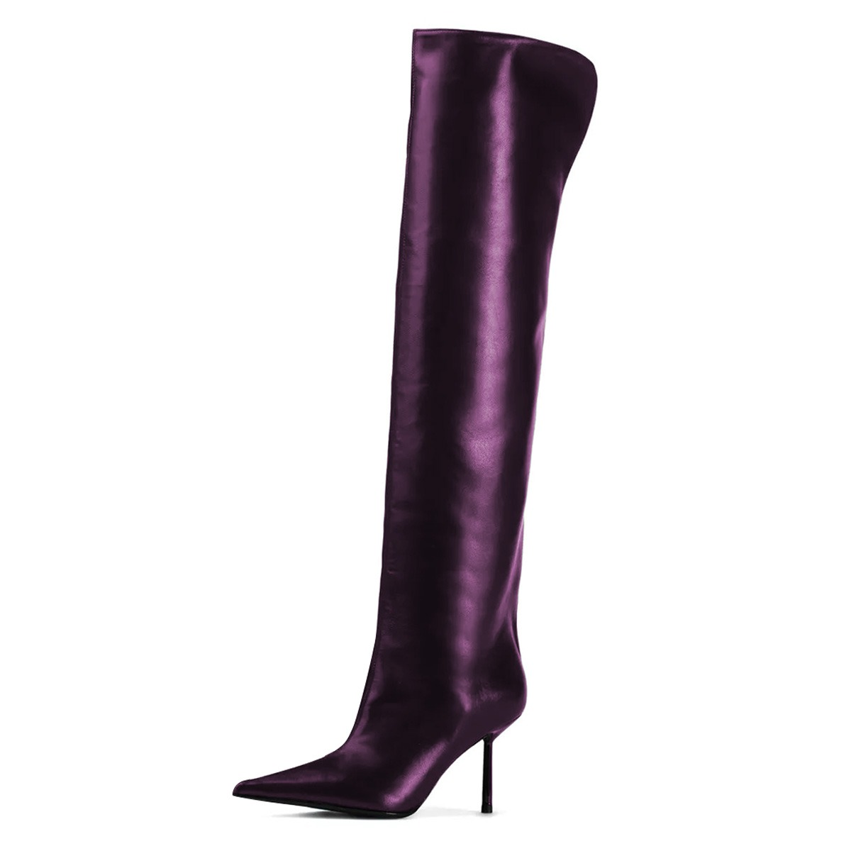 Dark Purple Stiletto Heel Over the Knee Pull On Pointed Toe Boots Nicepairs