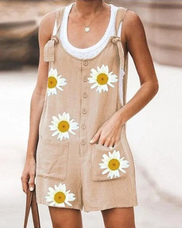 floral print casual cotton blend one pieces jumpsuit p113168