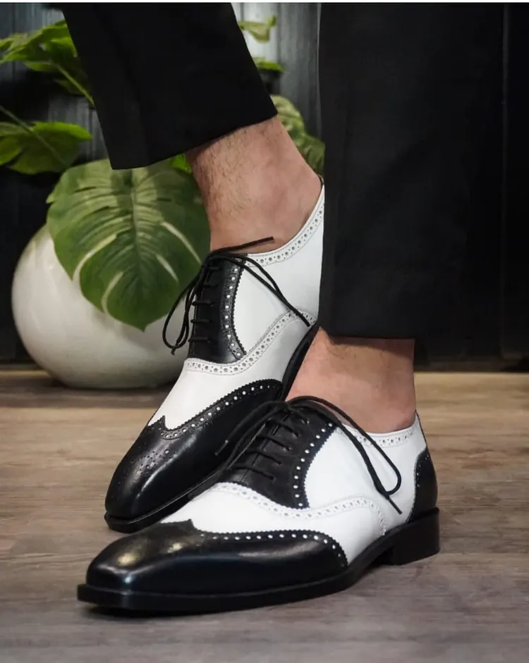 Handmade Men spectators shoes, Men two tone wingtips leather dress shoes