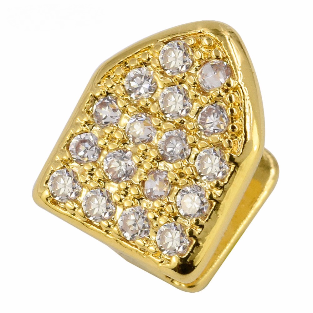 18K Gold Plated Men's Hip Hop CZ Single Tooth Cap Grillz-VESSFUL