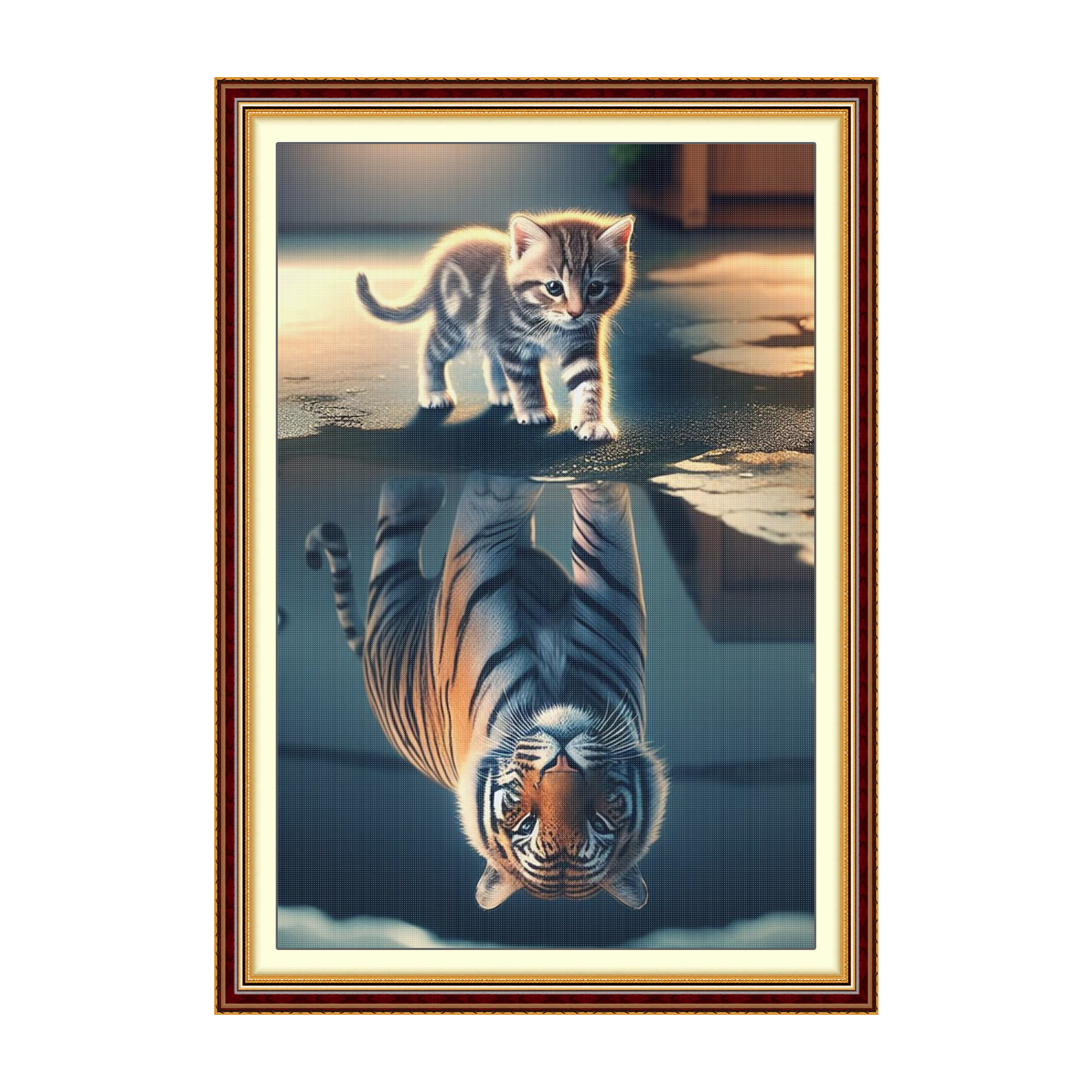 Cat reflection tiger Full 11CT Pre-stamped Canvas(40*60cm) Cross Stitch