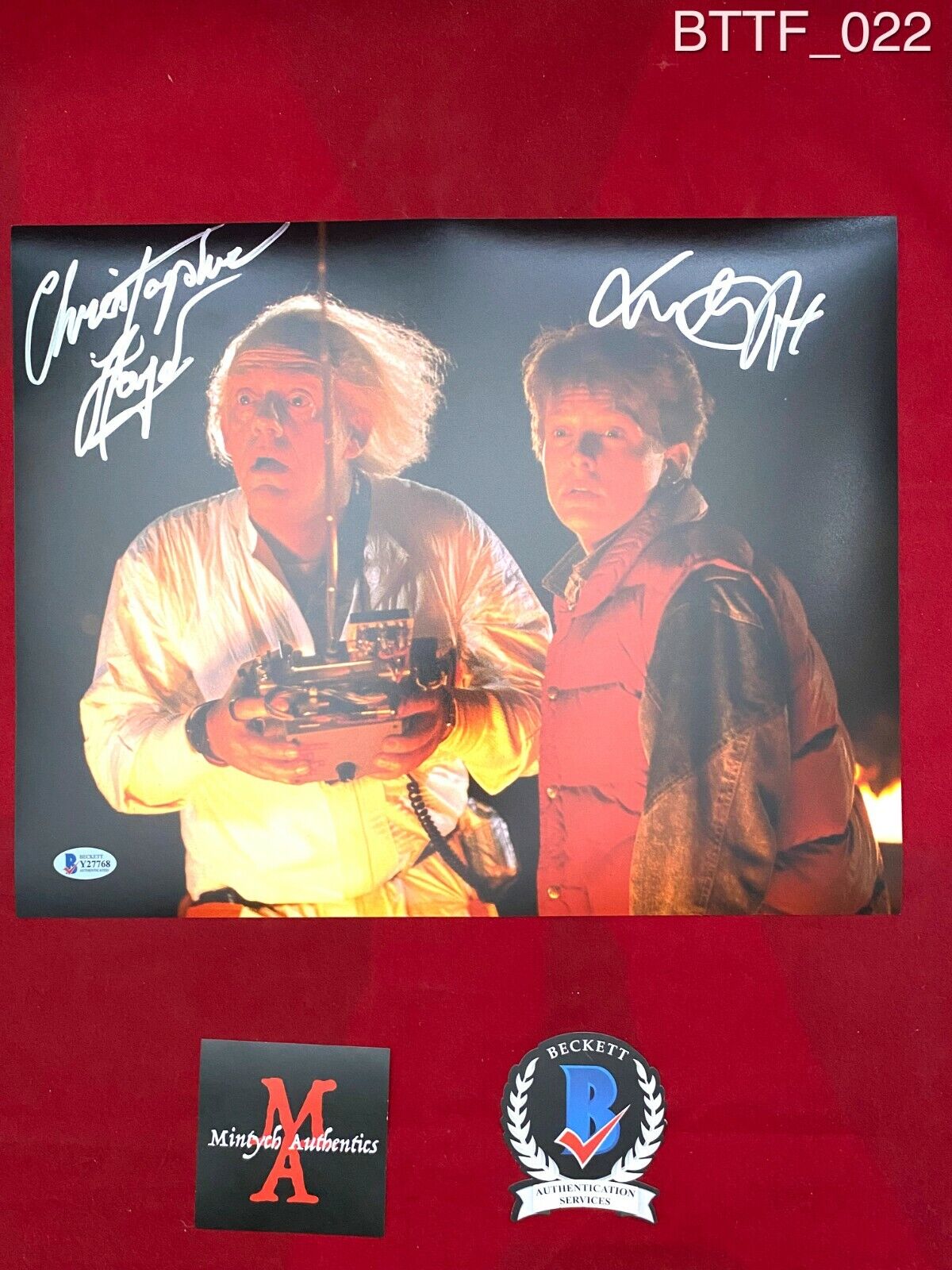 MICHAEL J. FOX & CHRISTOPHER LLOYD SIGNED 11x14 Photo Poster painting! BACK TO THE FUTURE! COA