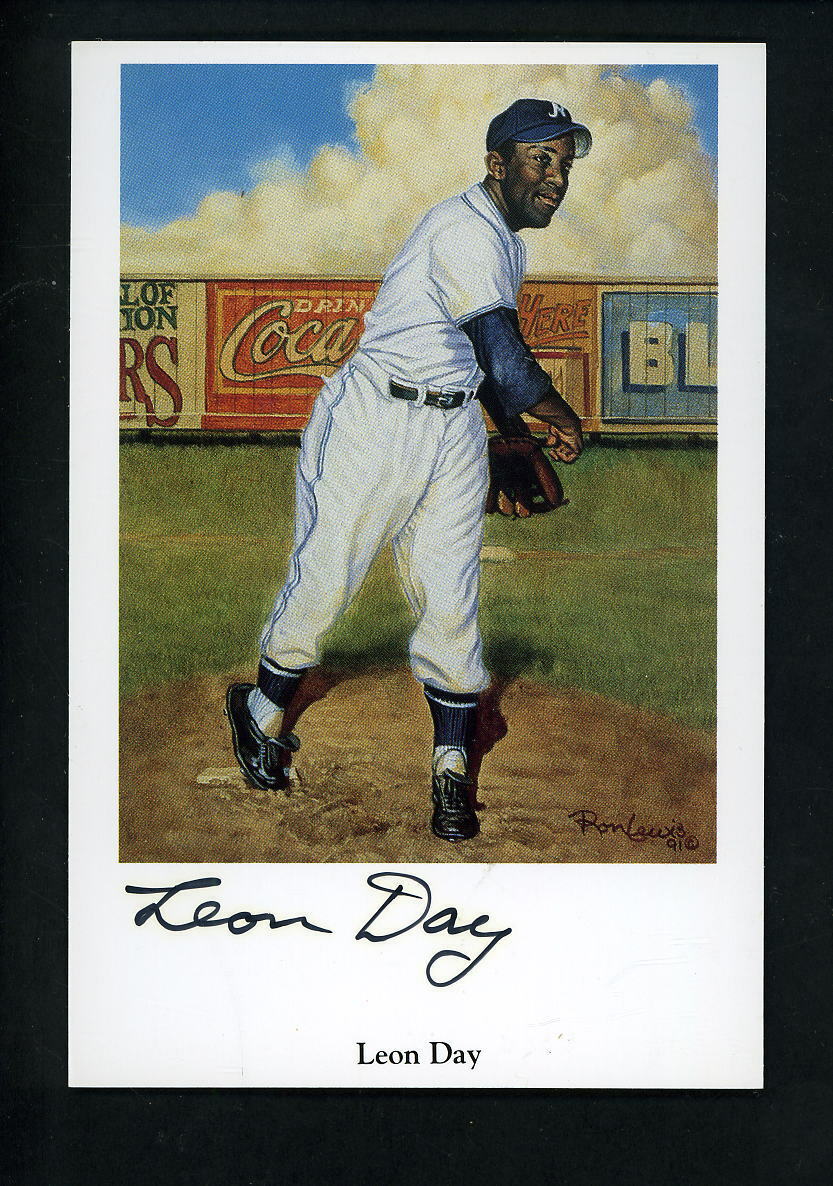 Leon Day Signed Negro League Ron Lewis Photo Poster painting Postcard Autographed