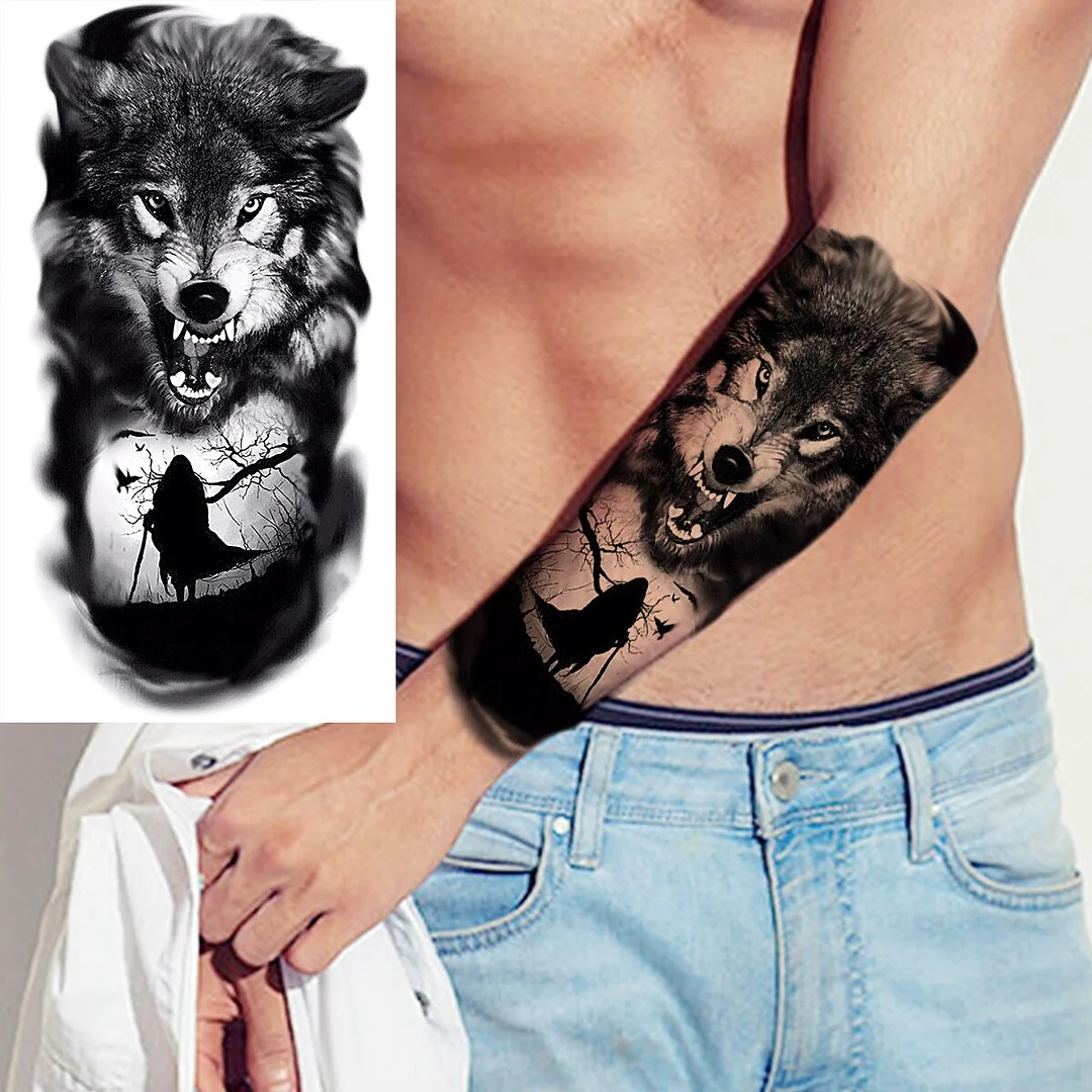 Sdrawing Realistic Black Devil Temporary Tattoos For Men Adult Tiger Pirate Skeleton Vampire Fake Tattoo Forearm Scary Tatoo Joker