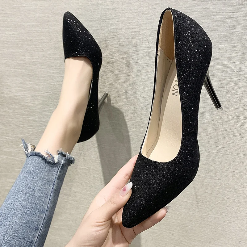 Qengg Size High Heels Women Spring and Autumn 2022 New Pointed Toe Solid Color Comfortable Fashion Shallow Mouth Women's Shoes