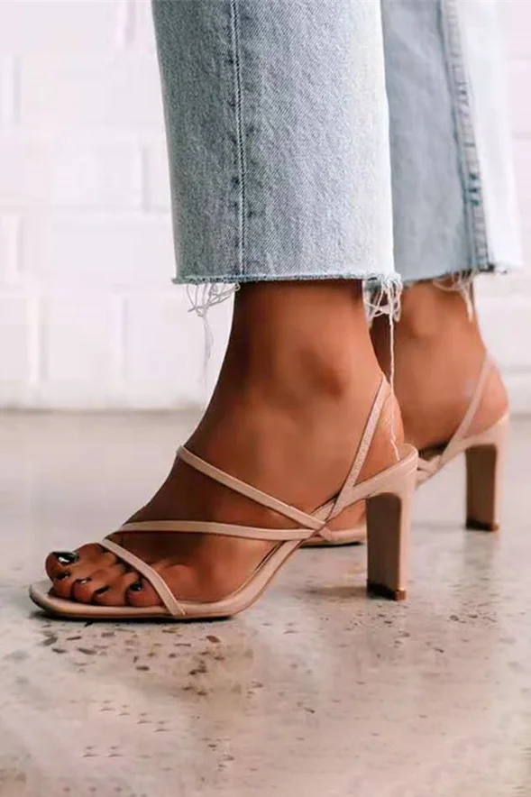Square Toe Ankle Strap Sandal Chunky Heels