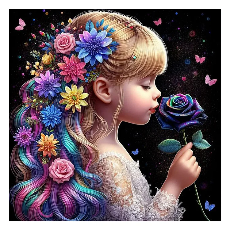 Rose Colored Hair Girl 30*30CM(Canvas) Full Round Drill Diamond Painting gbfke