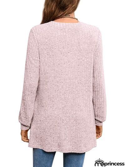 Slit Notched Pocketed Long Sleeve T-Shirt