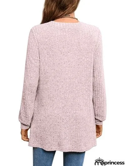 Slit Notched Pocketed Long Sleeve T-Shirt