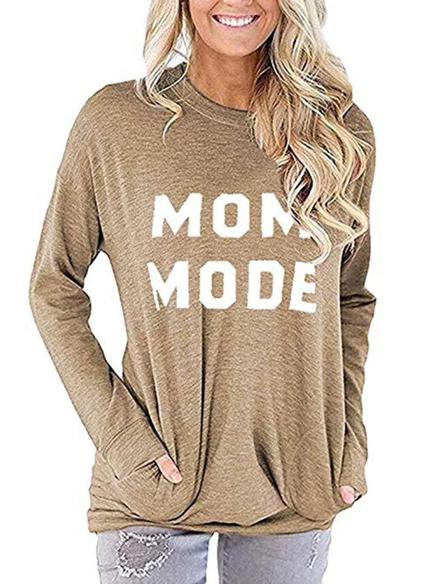 MOM MODE Letters Printed T-shirt