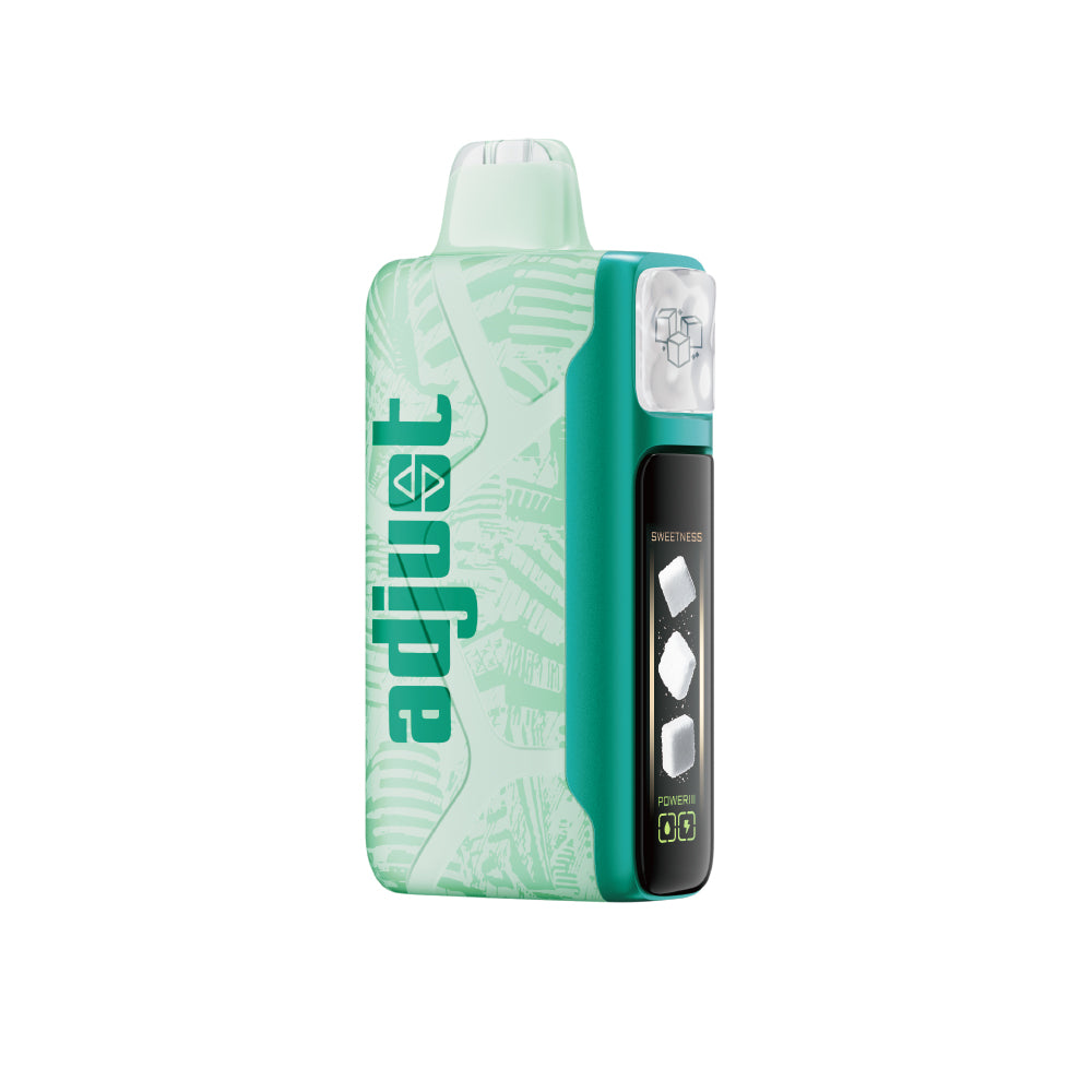 Adjust MySweet disposable vape in teal and light green, featuring sweetness control.