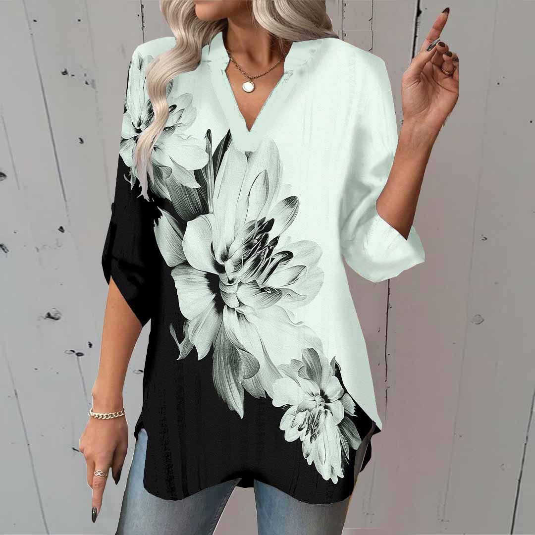 Women Floral, Black, Green DZGA0712 3/4 Sleeve V-neck Printed Graphic Button Tops