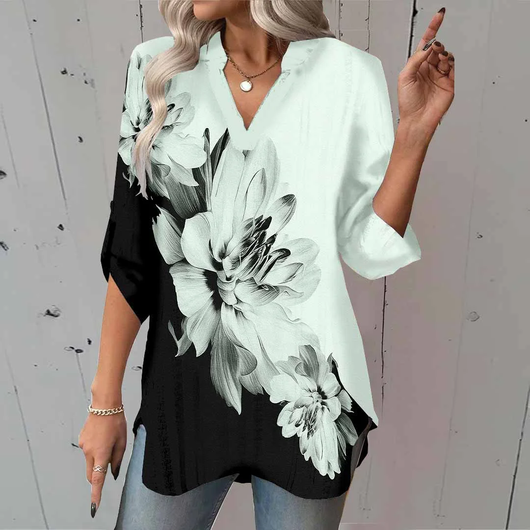 Women Floral, Black, Green DZGA0712 3/4 Sleeve V-neck Printed Graphic Button Tops