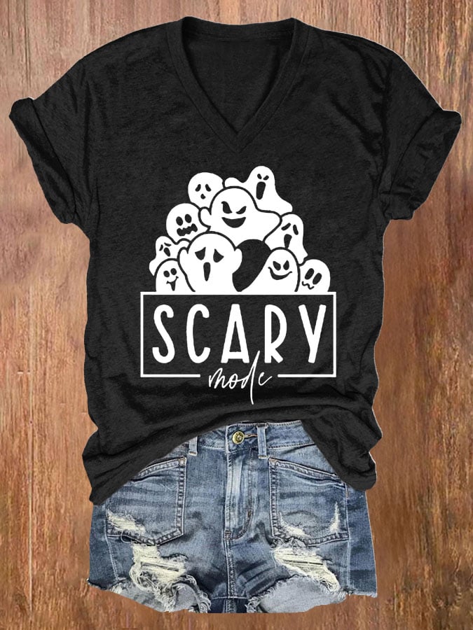 Women´s Scary Mode Ghost Print Short Sleeve T-Shirt