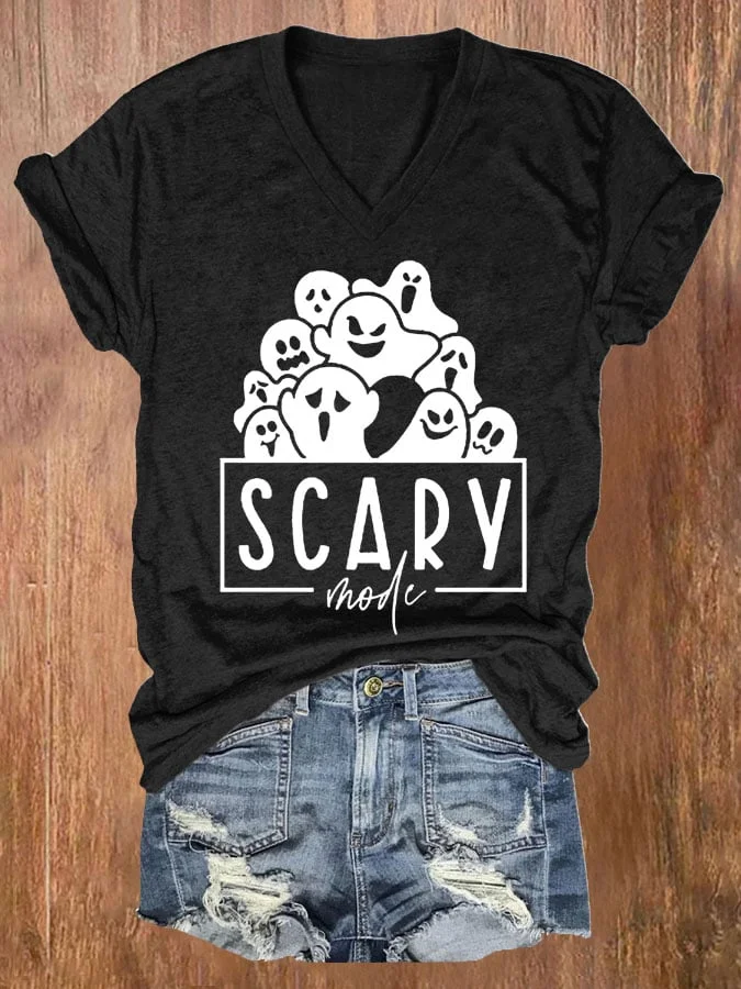 Women's Scary Mode Ghost Print Short Sleeve T-Shirt