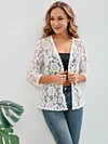 Elegant Floral Lace Cardigan - 3/4 Sleeve, Sheer, Open Front Design - Versatile for Casual or Evening Wear, Women's Fashion Top