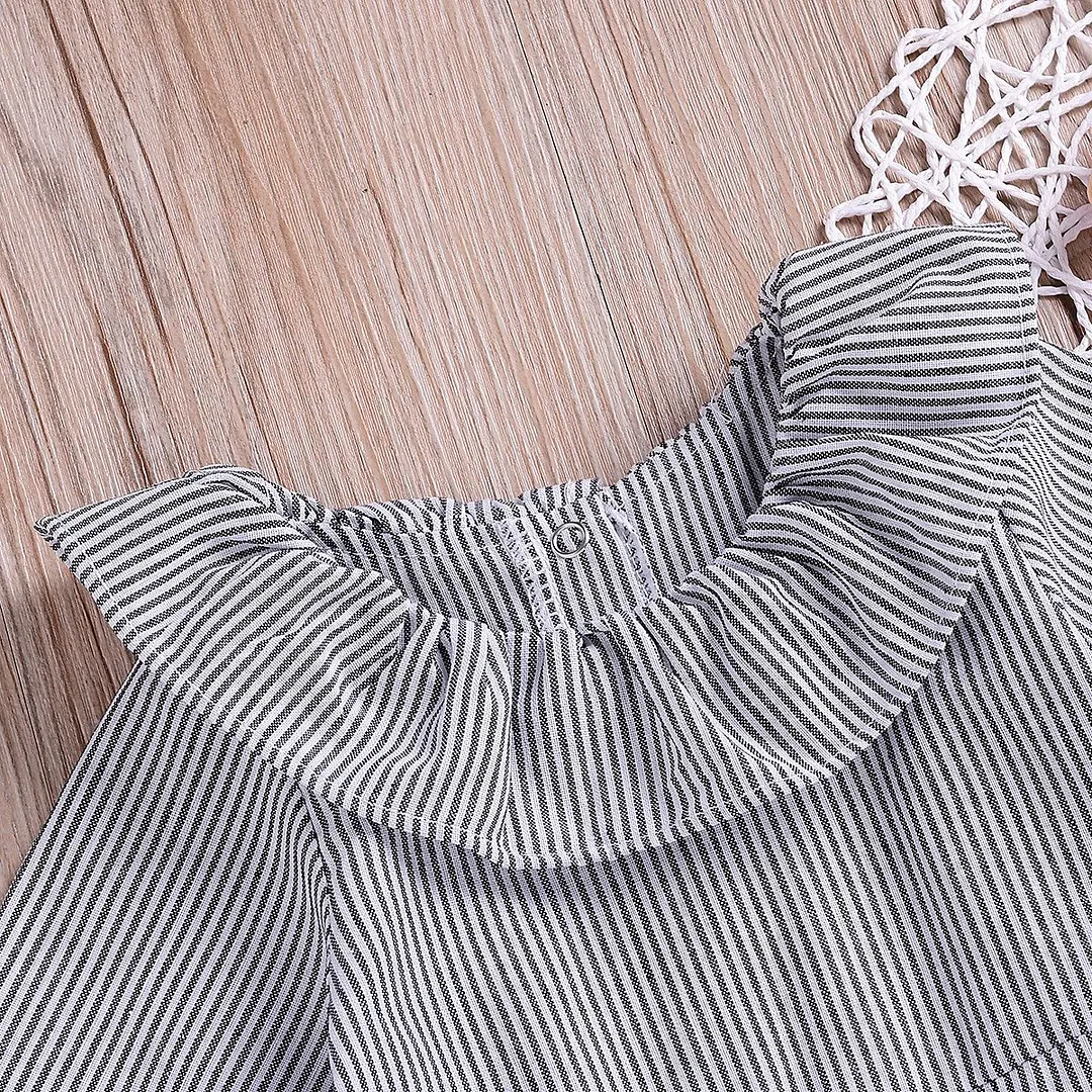 2018 Brand New Infant Newborn 0-24M Baby Girls Bodysuits Ruffles Peter Pan Collar Long Sleeve Striped Jumpsuits Autumn Playsuit