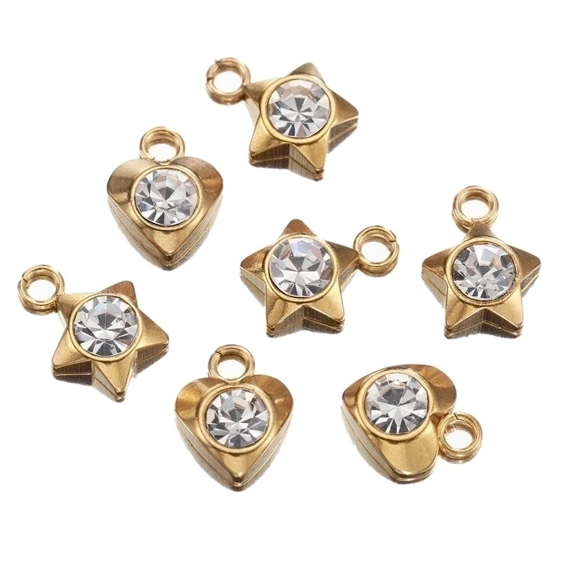 20 PCS/Package 8 * 11mm Diameter 8mm Hole 2~2.9mm Stainless Steel Zircon 14K Gold Plated Star Heart Shape Polished Pendant