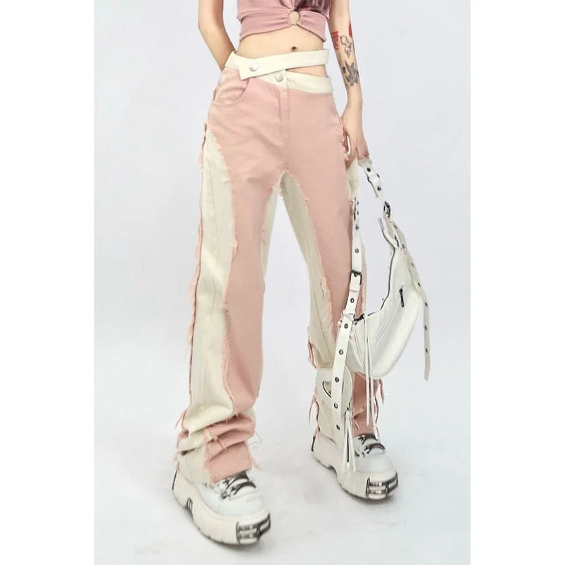 Vstacam Pink Streetwear Pants Women High Waist Vintage Straight Baggy Y2k Denim Pants Harajuku Fashion Denim Trouser Cargo Pants