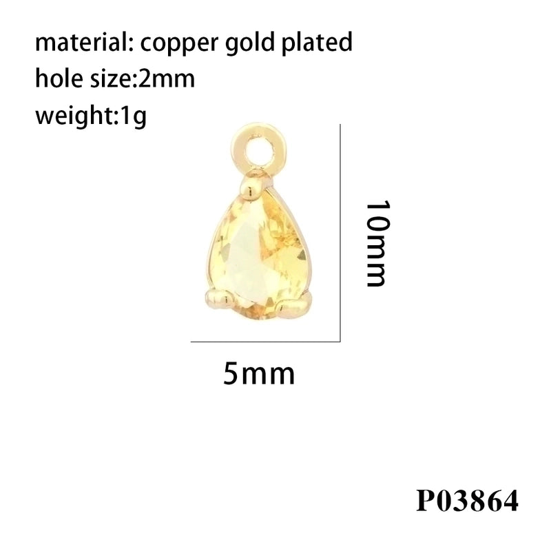 Minimalist Water Droplets Copper Plating Inlay Zircon 18k Gold Plated Charms