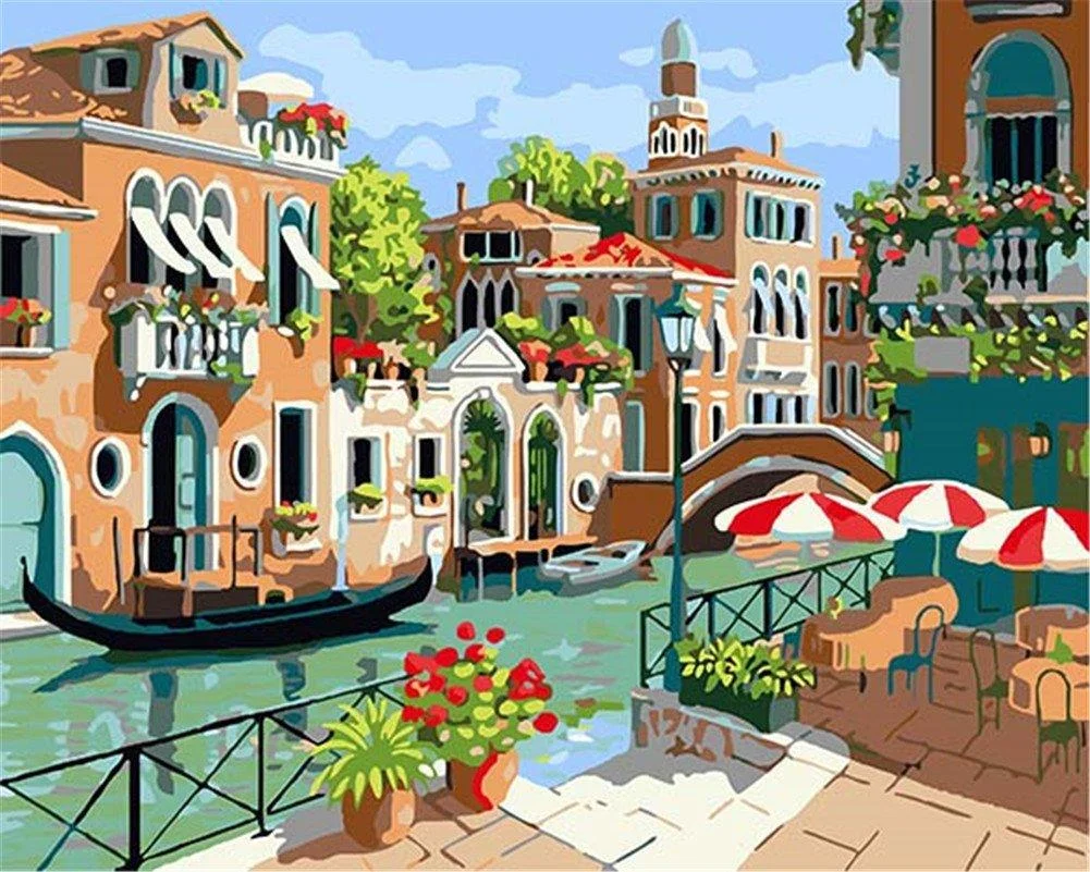 DIY Paint by Numbers Kit for Adults - Blooming Tree Reflection Pre-Printed Canvas Wall Decor 20” x 16”, 3 Brushes, 24 Acrylic Paints、bestdiys、sdecorshop
