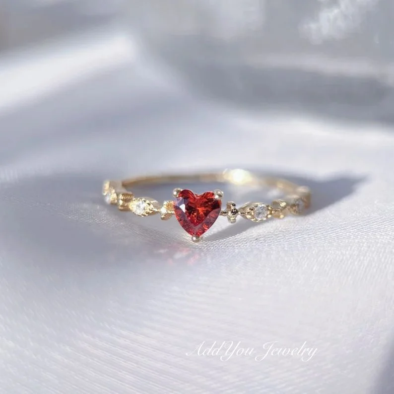 Sterling Sliver Red Heart Ring For Women