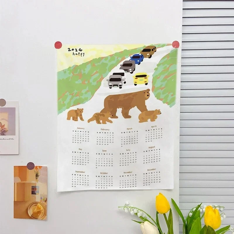 Athvotar Hanging Cloth Wall Calendar Small Tapestry Cartoon Calendar Tapestries Bedroom Background Fabric Decorations 2024 달력 태피스트리